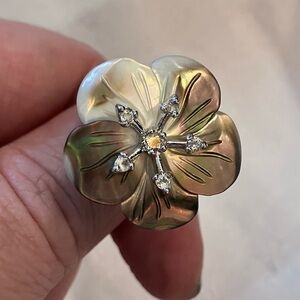 Abalone and sterling plumeria ring sz 8